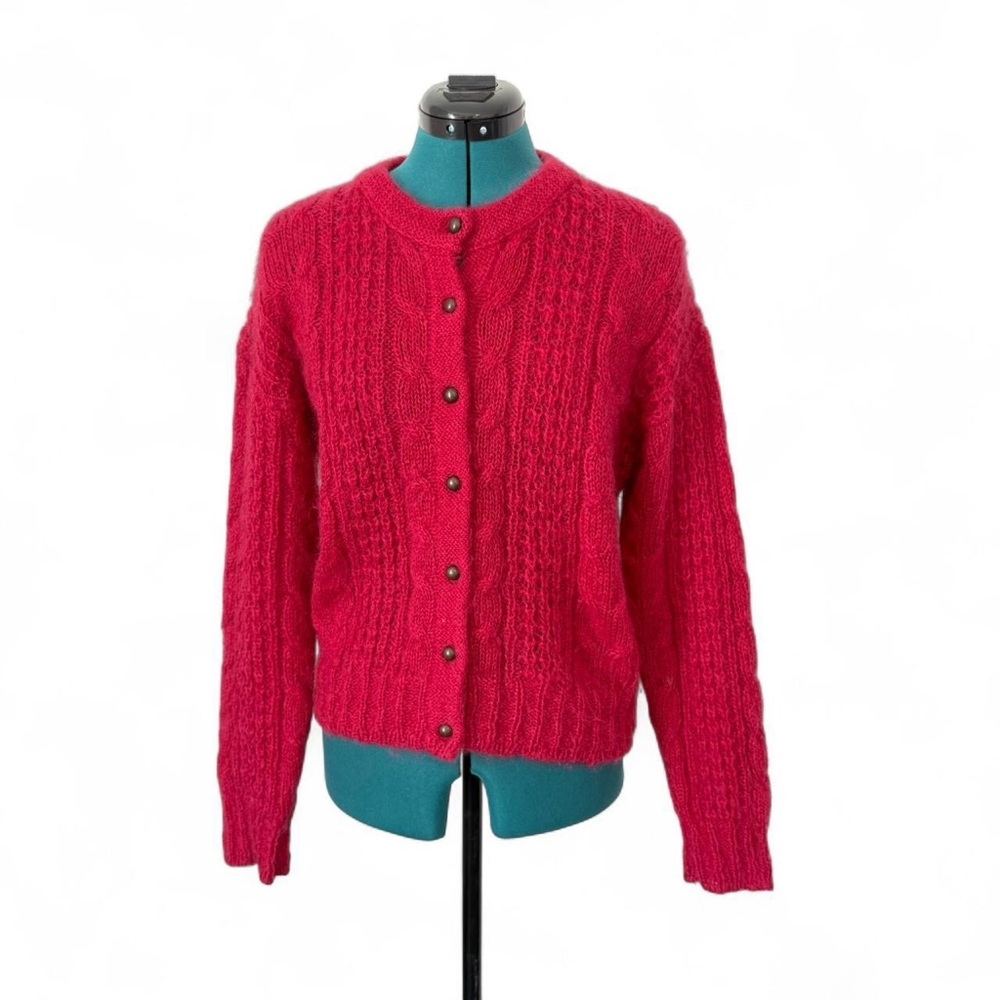 Vintage 90s Forenza hot Pink Knit Cardigan wool mohair grunge